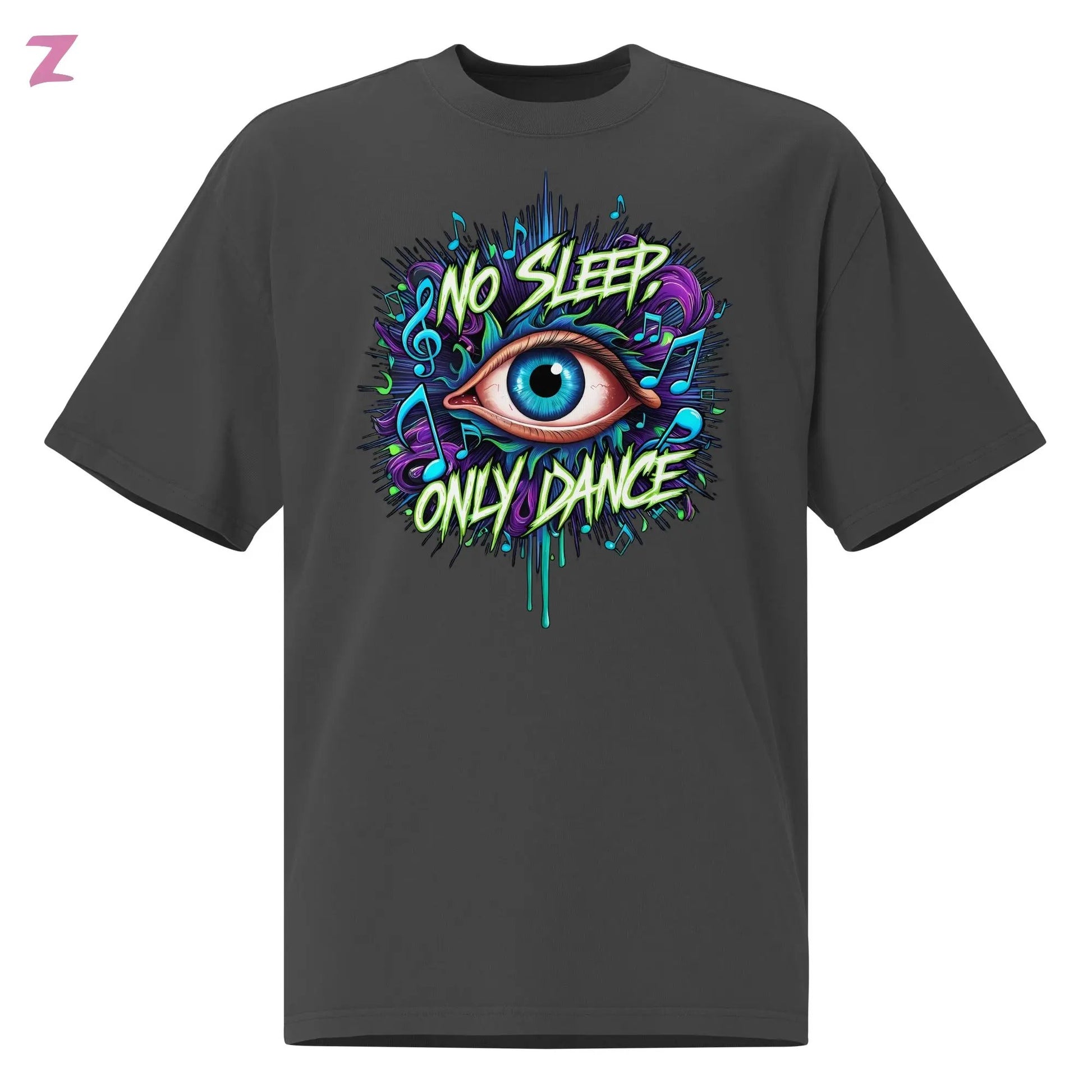 No Sleep Faded Heavy Oversized Rave Shirt - Frontprint Zernox