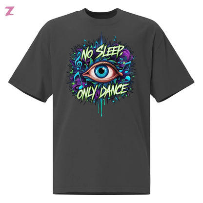 No Sleep Faded Heavy Oversized Rave Shirt - Frontprint Zernox