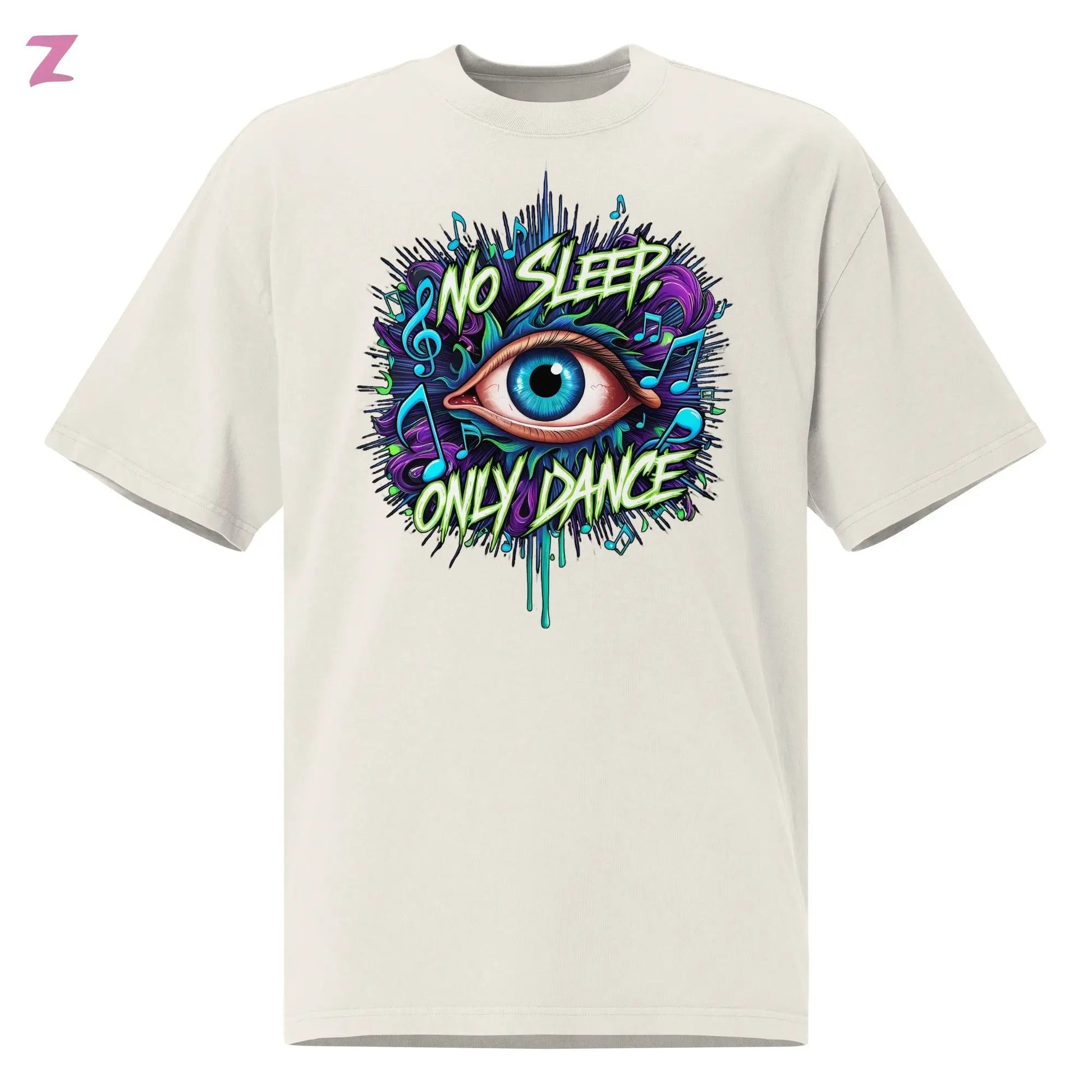 No Sleep Faded Heavy Oversized Rave Shirt - Frontprint Zernox