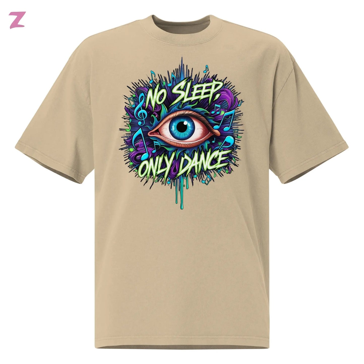No Sleep Faded Heavy Oversized Rave Shirt - Frontprint Zernox
