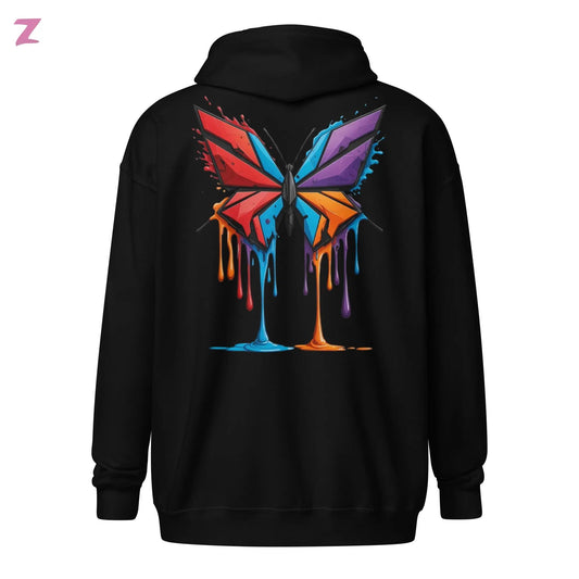 Drippy Butterfly Zip Hoodie mit Backprint Zernox