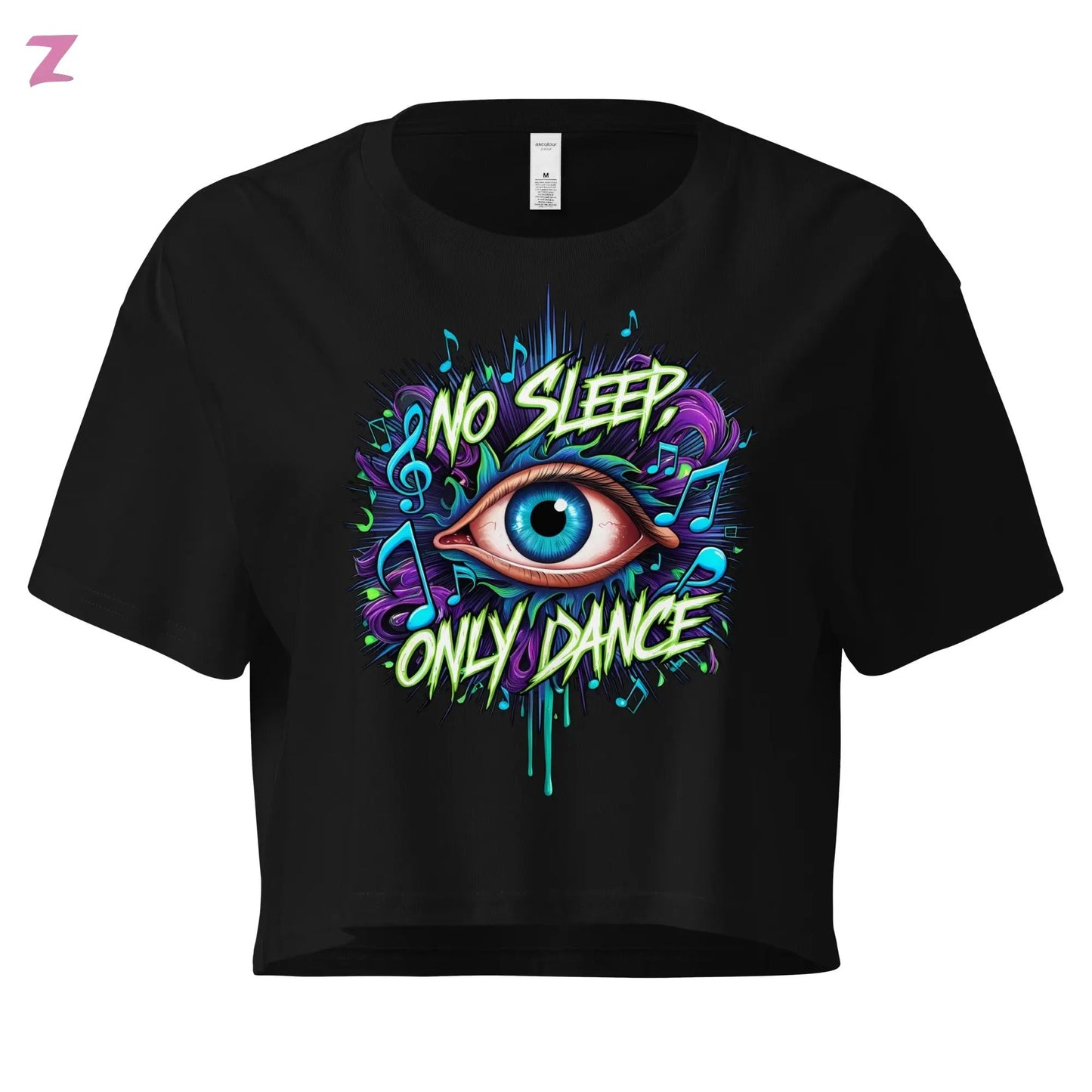 No Sleep Rave Crop Top - Frontprint Zernox