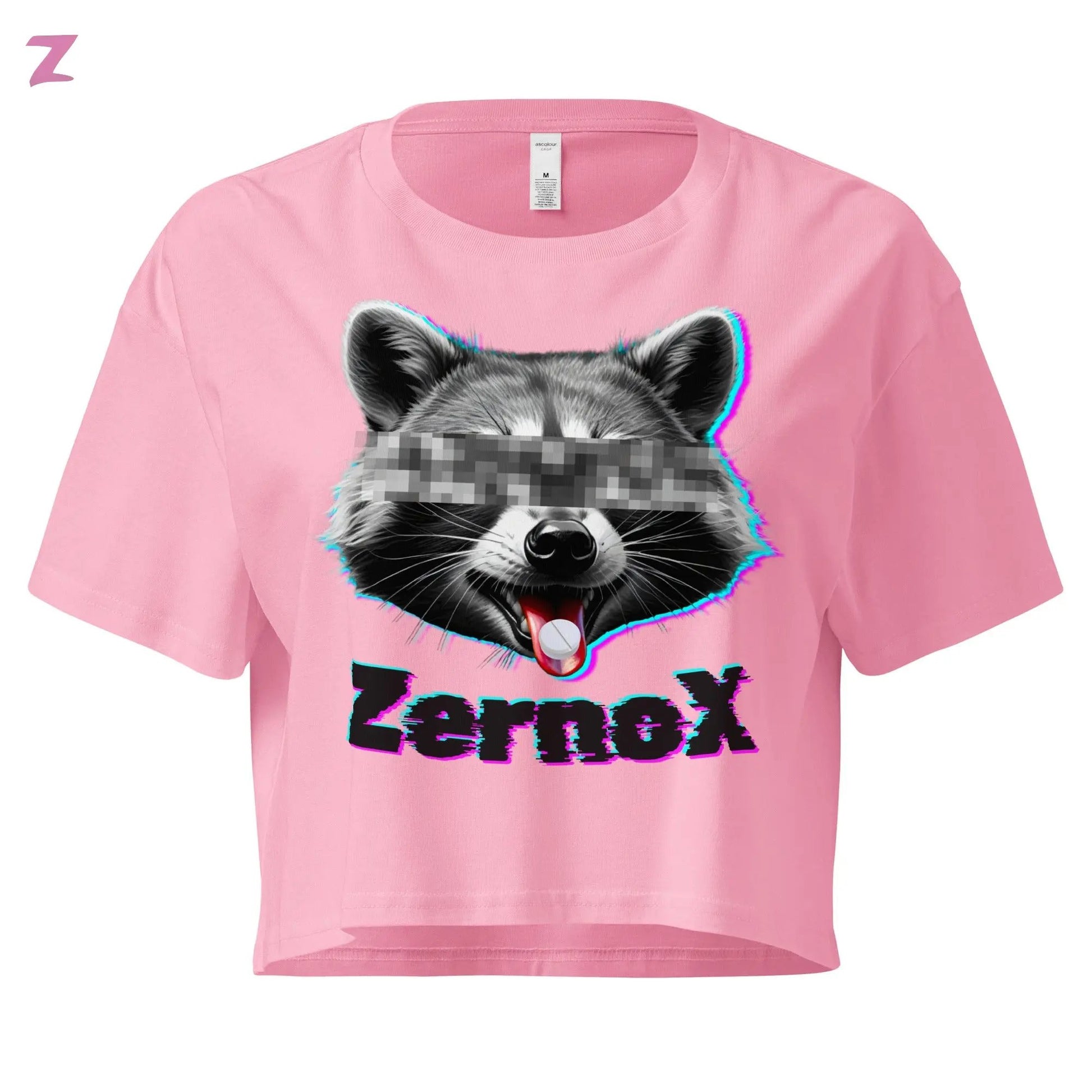 Acid Raccoon Rave Crop Top - Frontprint Zernox