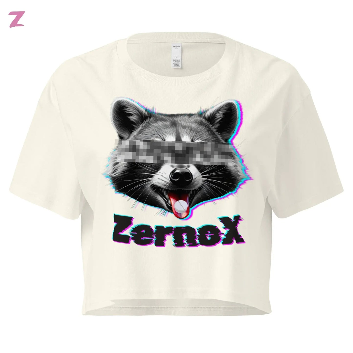 Acid Raccoon Rave Crop Top - Frontprint Zernox