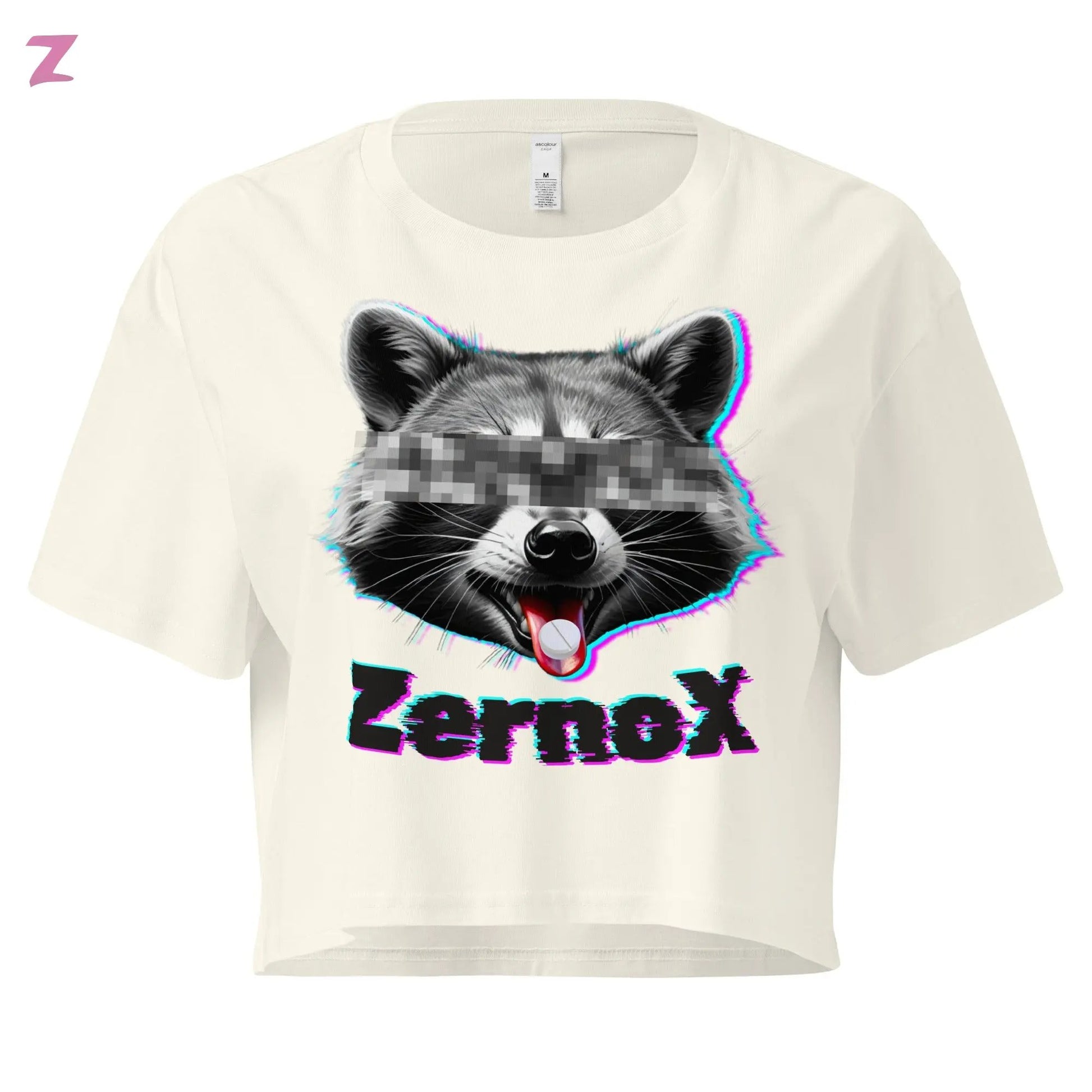 Acid Raccoon Rave Crop Top - Frontprint Zernox