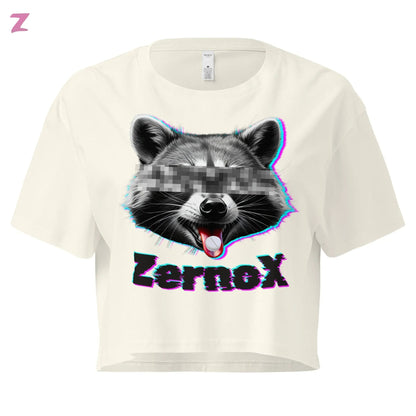 Acid Raccoon Rave Crop Top - Frontprint Zernox