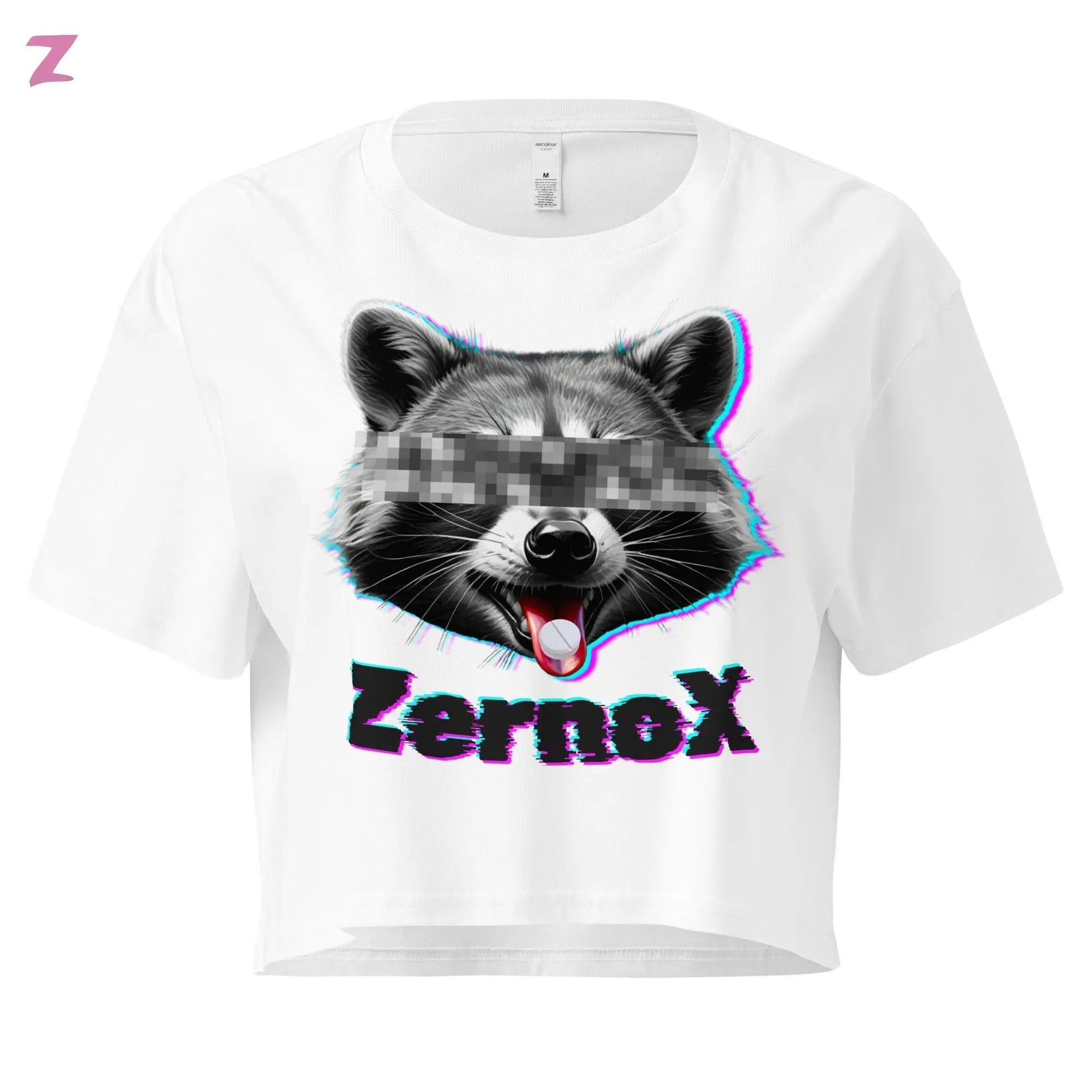 Acid Raccoon Rave Crop Top - Frontprint Zernox