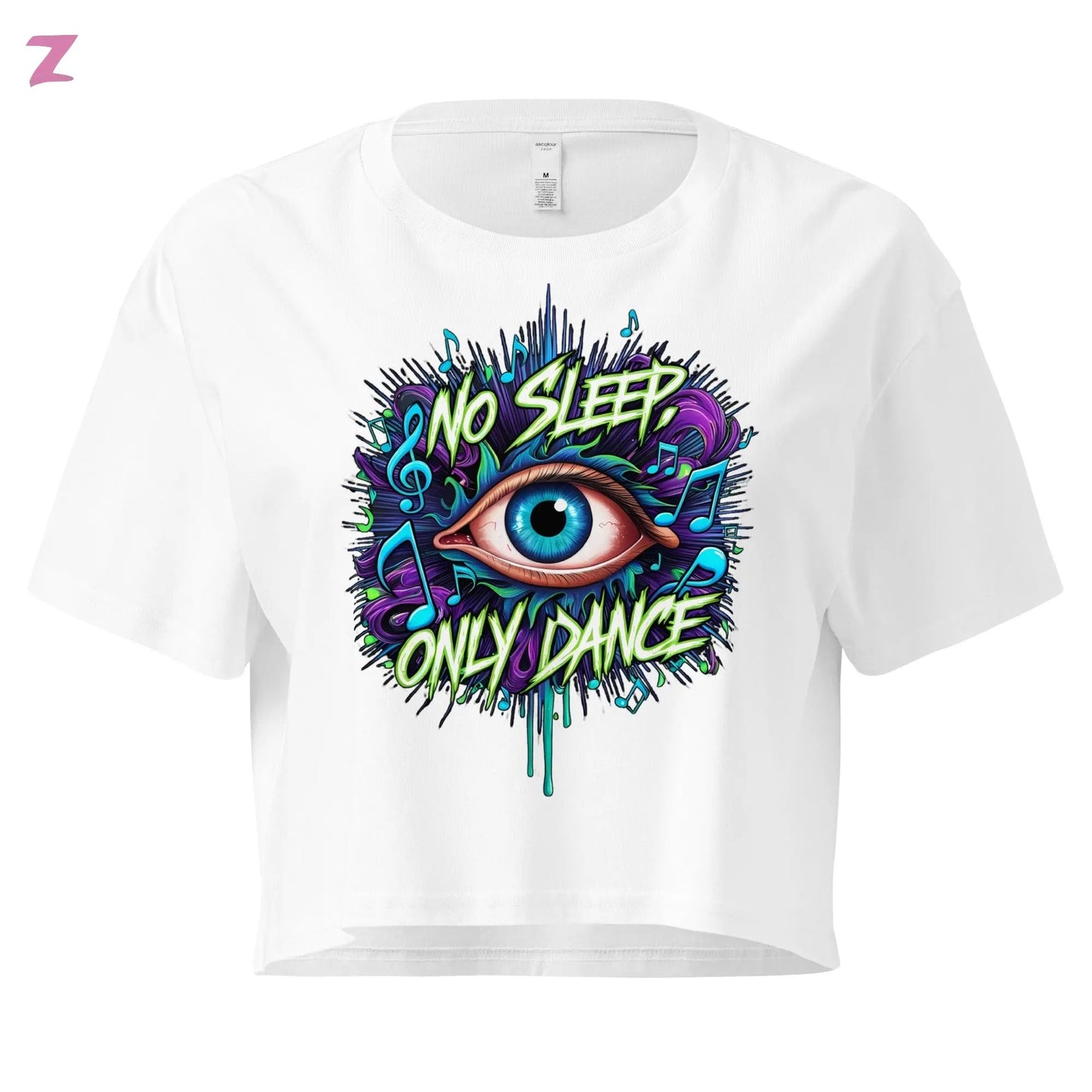 No Sleep Rave Crop Top - Frontprint Zernox